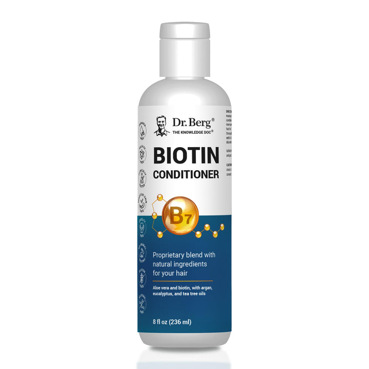 Dr. Berg Biotin Conditioner for Men & Women (Improved High-Performance Formula) - Independently Tested & Certified Paraben- Sulfate- & Silicone-Free - Infused w/Biotin, Argan & Botanicals - 8 Fl oz