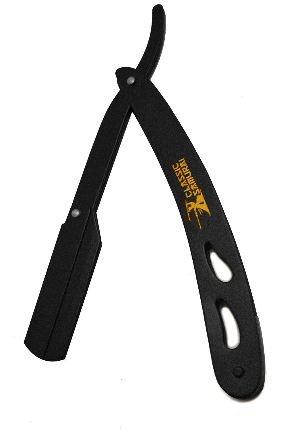 Classic Samurai CS-102 Matte Black Folding Straight Razor, Shavette with 100 Derby Premium Single Edge Razor Blades (Black)