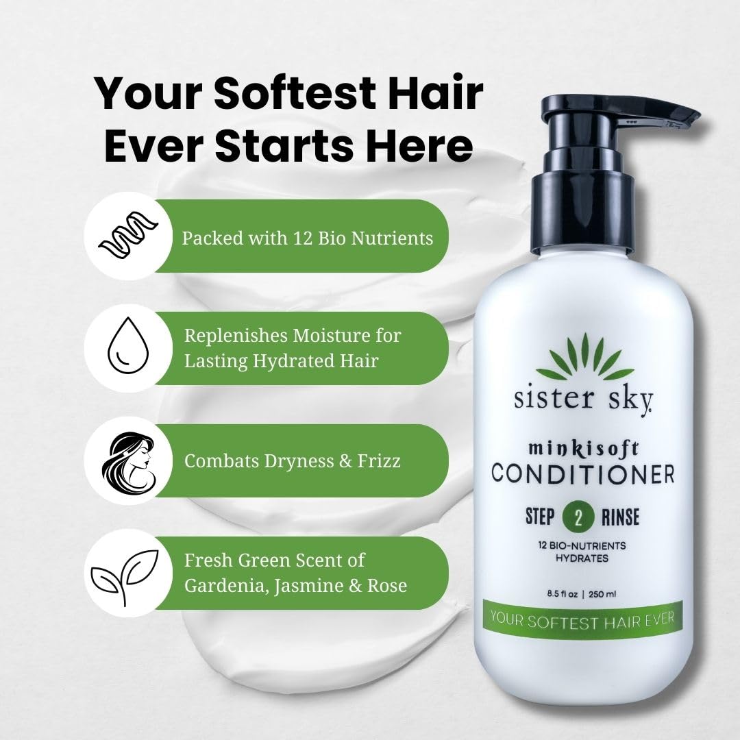 Sister Sky MinkiSoft Conditioner for Your Softest Hair Ever - Paraben Free, Sulfate Free for Diverse, Mixed Texture, Coarse, Dry, Strong Hair