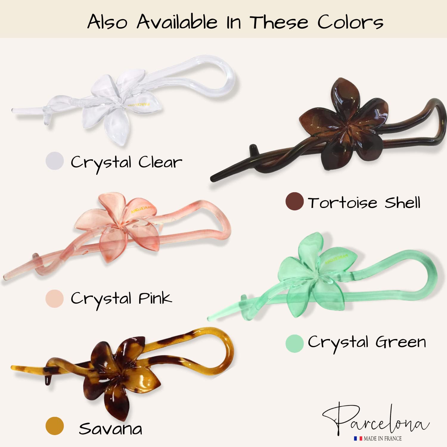 Parcelona French Twist n Clip Flower, Bow and Chain Savana Celluloid Acetate Set of 3 Metal Free Hair Clip Barrettes
