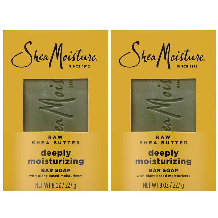 SheaMoisture Bar Soap Raw Shea Butter - Deeply Moisturizing Body Wash Bar Soap with Plant-Based Moisturizers - Cleans and Moisturize Dry Skin - 8 oz. Bar 2 Pack