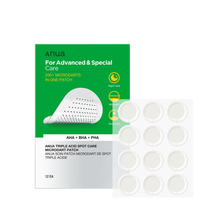 Auna Triple Acid Spot Care Microdart Patch, Deep, Early Stage Spot, 200+ Microdarts with AHA + BHA + PHA, Centella, Hydrocolloid Patch for Overnight, Non-Comedogenic, Korean Skin Care (12ea)