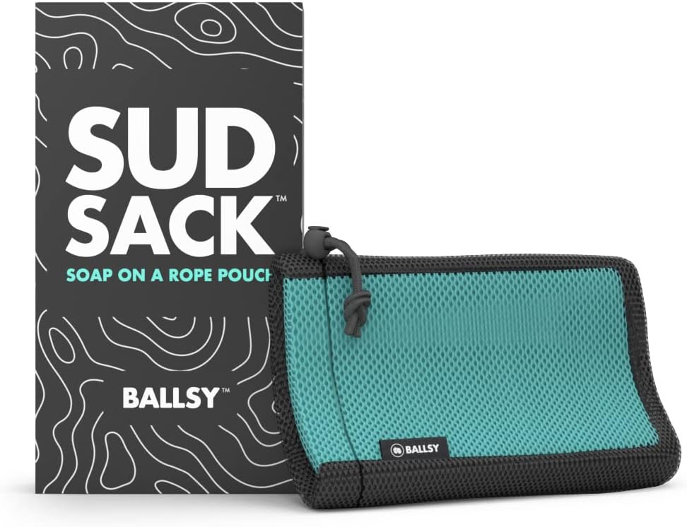 Ballsy Sud Sack Soap Pouch, Exfoliating Sponge for Baths and Showers - Compatible with Related Bars, Blue