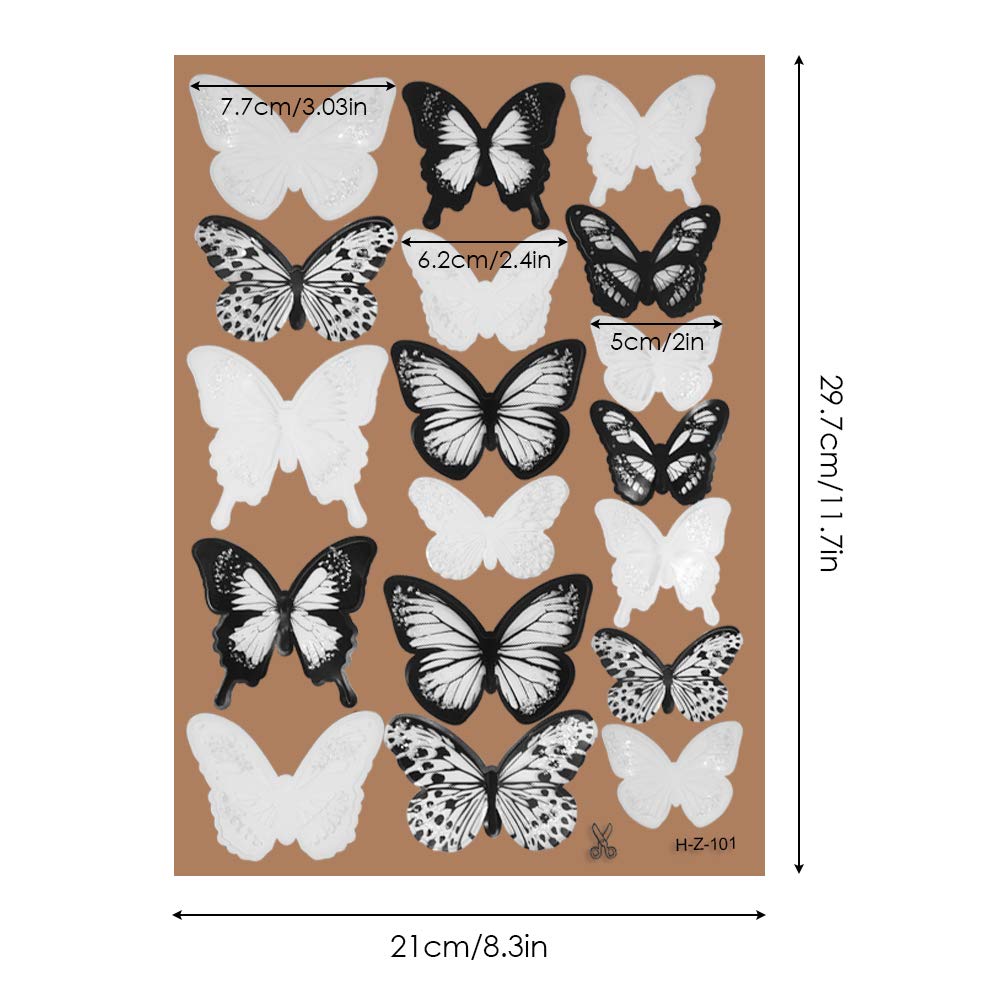 72 Pcs 3D Crystal Butterfly Wall Decor with Adhesive,maxin Butterflies Wall Decal Mural Stickers Wall Stickers Home DIY Decor for Baby Kids Bedroom, Living Room(Black and White)