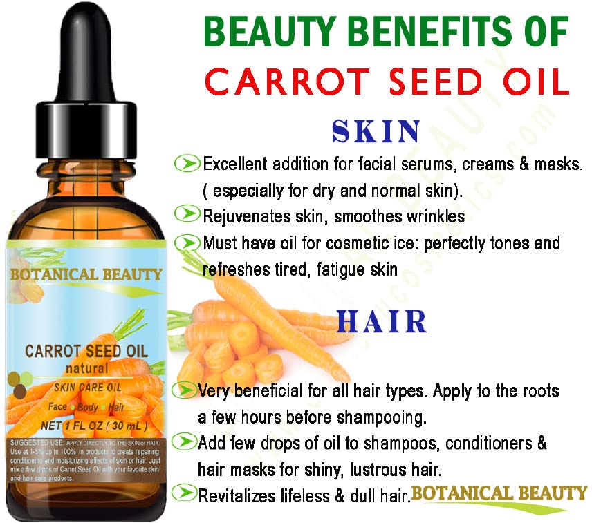 CARROT SEED OIL 100 % Natural Cold Pressed Carrier Oil. 0.33 Fl.oz.- 10 ml. Skin, Body, Hair and Lip Care. One of the best oils to rejuvenate and regenerate skin tissues.” by Botanical Beauty