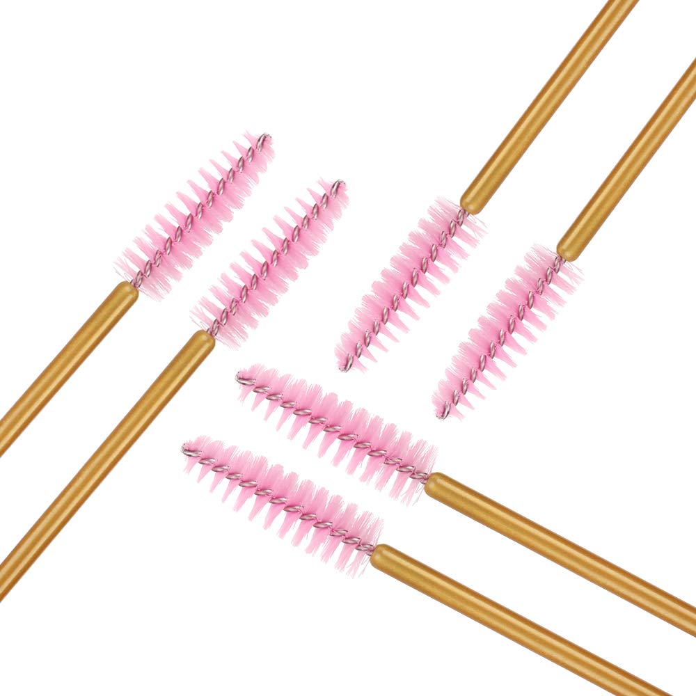 Disposable Eyelash Mascara Brushes Wands for Extension Makeup Applicator Tool Bulk,300 Pcs/Pack,Gold/Pink