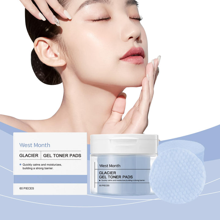 Hoegoa Collagen Gel Toner Pads, Moisturizing Panthenol Toner Pads with Hyaluronic Acid, Soothing Korean Face Cleansing Wipes for Sensitive Skin, 60Pads (Glacier Gel Toner Pads, 1 PC)