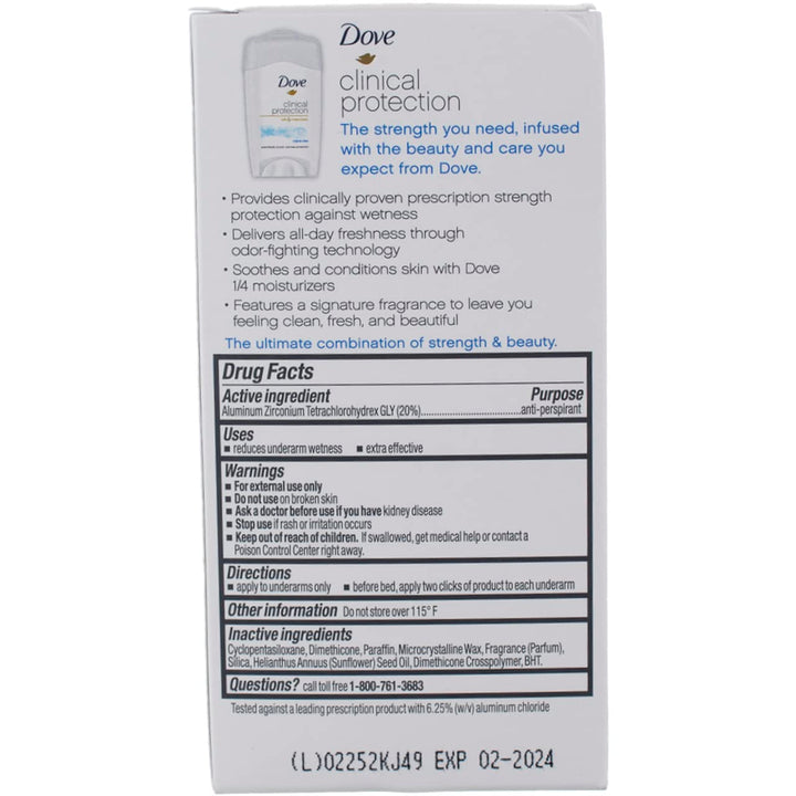 Dove Clinical Protection Antiperspirant/Deodorant, Original Clean, Stick, 1.7 Ounce (Pack of 2)