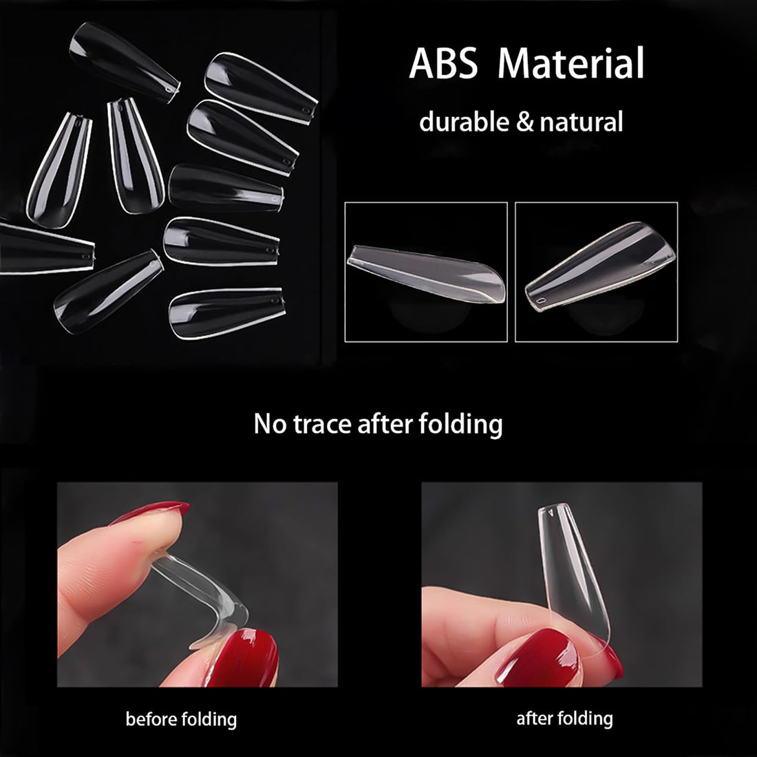 500Pcs Coffin Nail Tips Full Cover Clear Nails for Acrylic Ballerina False Nail Tips, 10 Sizes