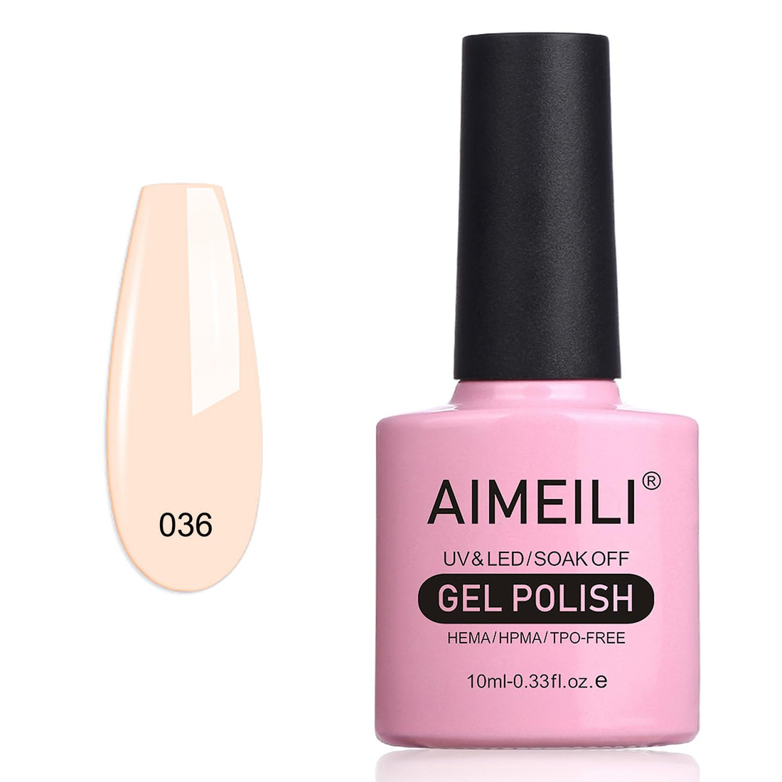 AIMEILI Soak Off U V LED Nude Gel Nail Polish - Soft Peach Pink (036) 10ml