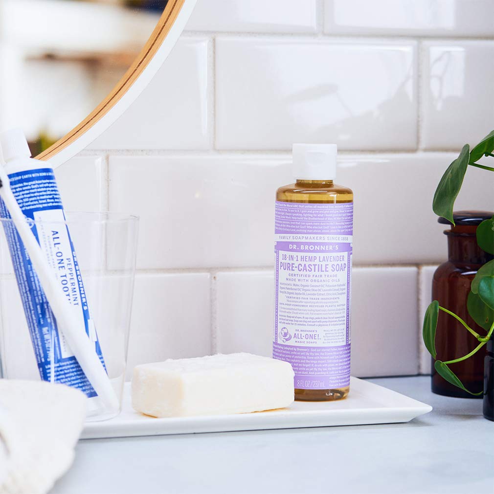 Dr. Bronnerââ‚¬â„¢s - Pure-Castile Liquid Soap (Lavender, 8 ounce) - Made with Organic Oils, 18-in-1 Uses: Face, Body, Hair, Laundry, Pets and Dishes, Concentrated, Vegan, Non-GMO
