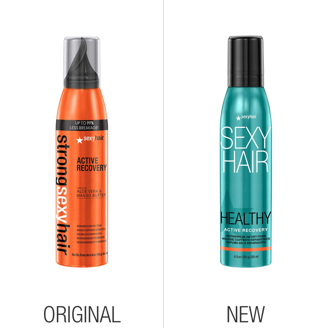 SexyHair Healthy Active Recovery Repairing Blow Dry Foam, 6.8 Oz | Up to 99% Breakage Reduction | Helps Repair | All Hair Types