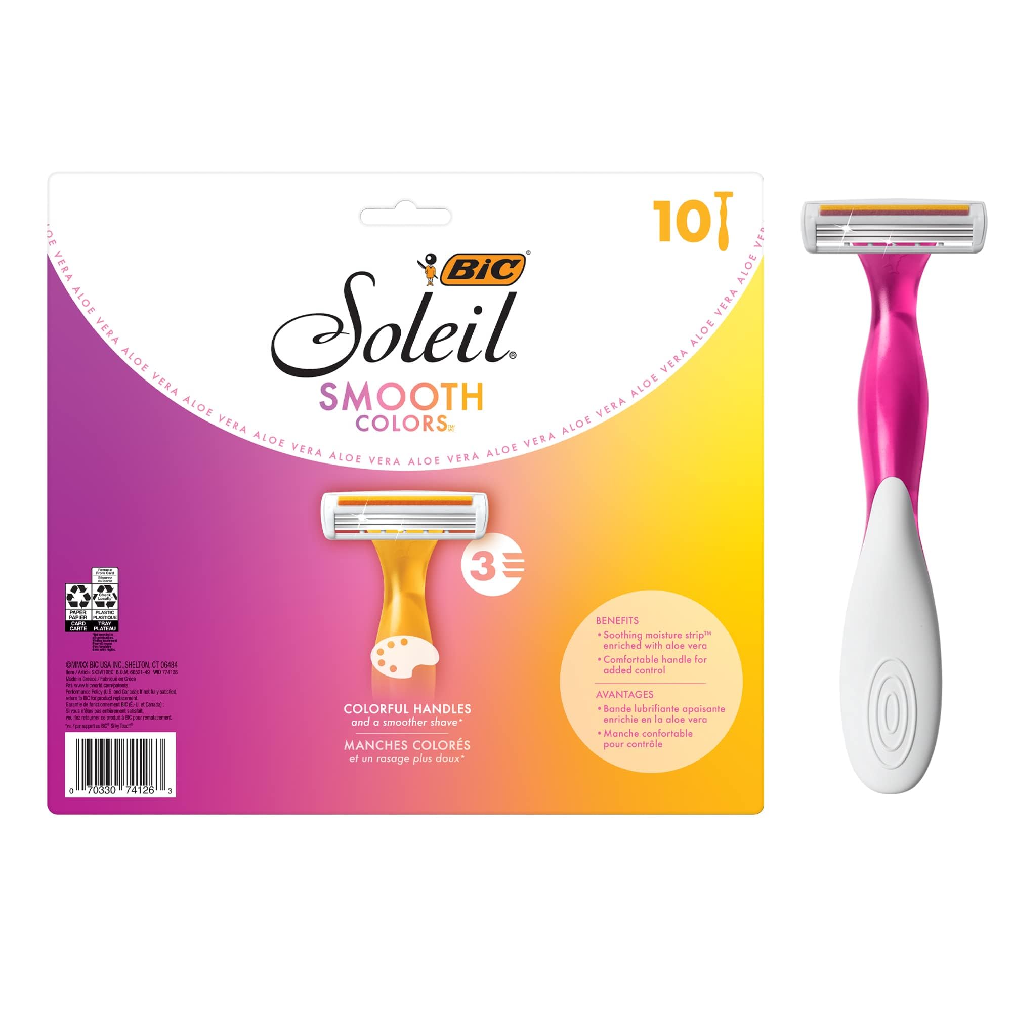 BIC Soleil Color Collection 3-Blade Disposable Razors for Women, 10-Count