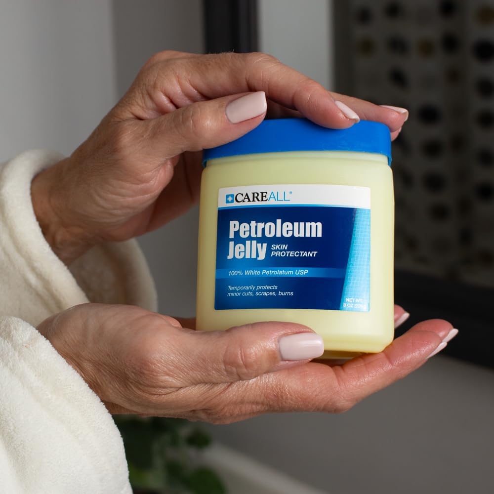 CareAll Petroleum Jelly 8 Oz Jar., Unscented, 100% Pure White Petrolatum Jelly USP, Protectant for Minor Cuts, Scrapes, Burns. Moisturizer for Dry Skin and Lips.