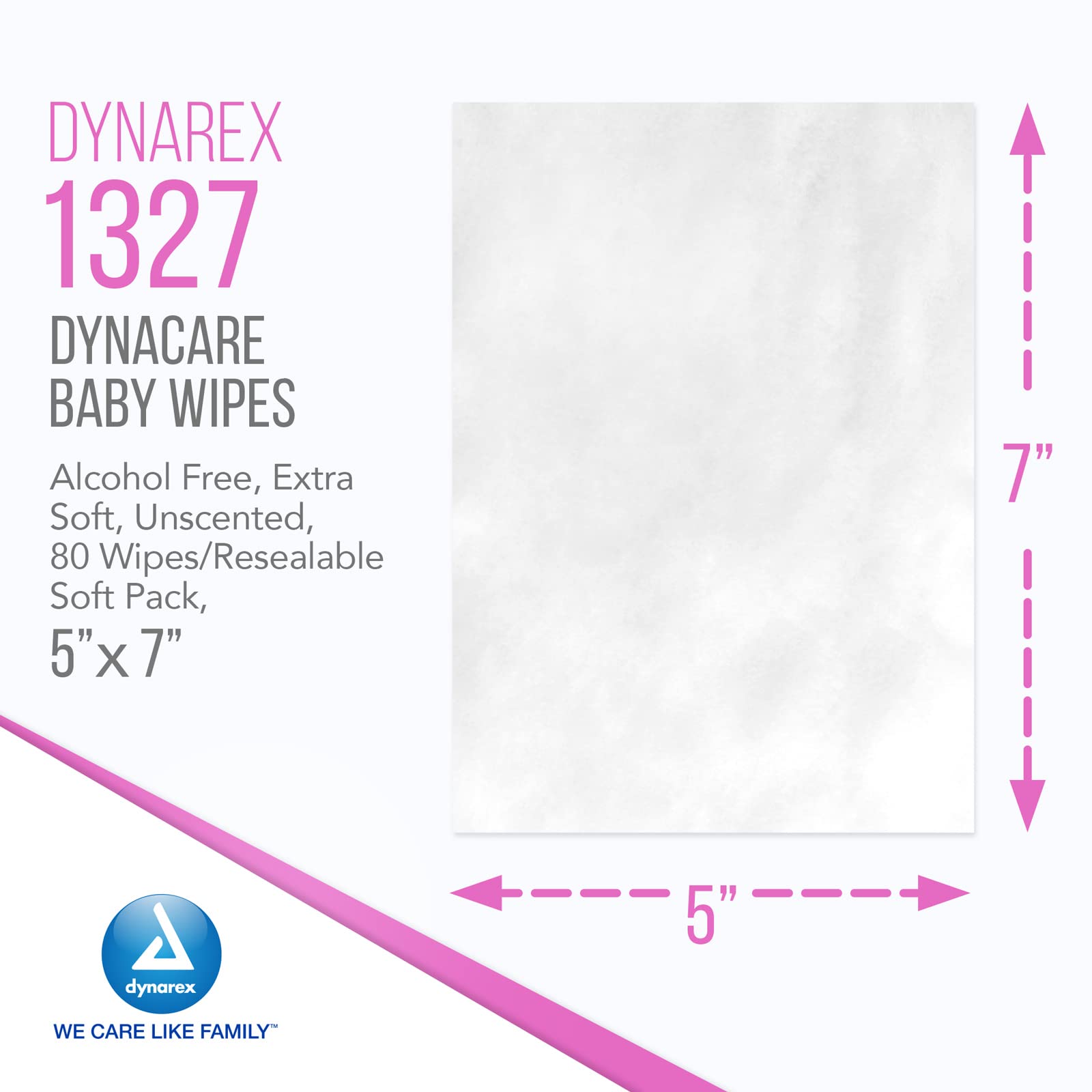 Dynarex Baby Wipes - Non-Alcohol Wipes for Babies with Lanolin & Aloe to Moisturize Skin - Resealable Soft Pack - Unscented - 5x7, 80 Wet Wipes per Pack, 24 per Case