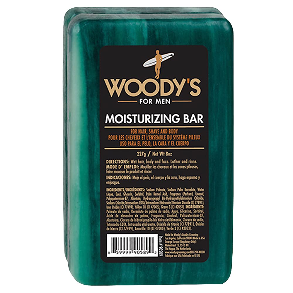 Woody's 3-in-1 Moisturizing Bar Soap for Men, For Hair, Shaving, & Body Cleansing, Deep Clean with Peppermint Scent, 8 oz