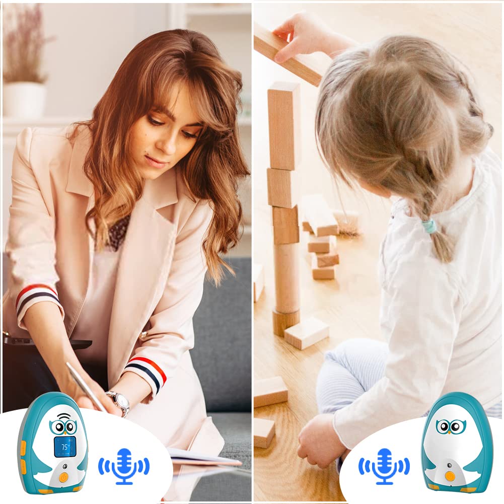 TimeFlys Audio Baby Monitor OL Portable, Two-Way Talk, Long Range up to 1000 ft, Temperature Monitoring and Warning, Lullabies, Vibration, LCD Display, 2 Cables 2 Sets of Rechargeable Battery