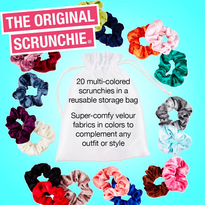 Scunci The Original Velvet Scrunchie Hair Ties & Pony Holders, Assorted 20 Count