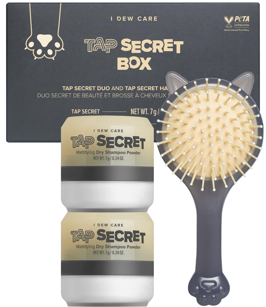 I DEW CARE Biotin Clarifying Dry Shampoo - Tap Secret Box | Fuller Looking Dry Shampoo, Non-aerosol, Benzene-free, Detangling Hair Brush, For All Hair Types - Women, Men & Wommen, Teens