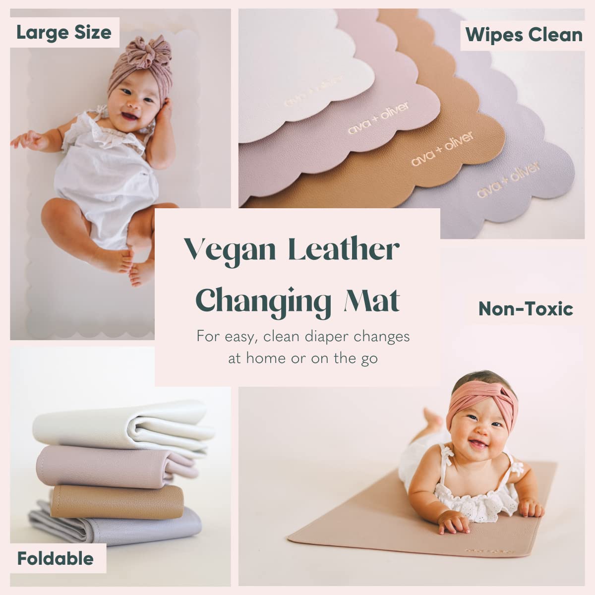 Ava + Oliver Foldable Portable Diaper Mat in Vegan Leather (16 x 30 in); Wipeable & Multipurpose - Tan