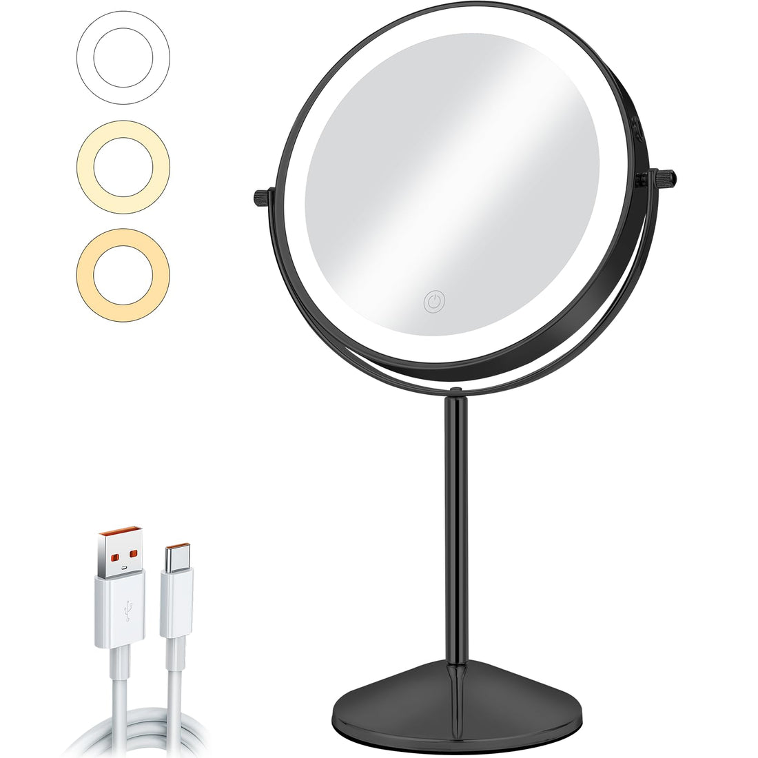 AumVum 8 Vanity Mirror with Lights Rechargeable, 1X/10X Magnifying Mirror with Light Double Sided Touch Screen 3 Colors 54 LED Lights Brightness Adjustable 360° Rotation for Bedrooms