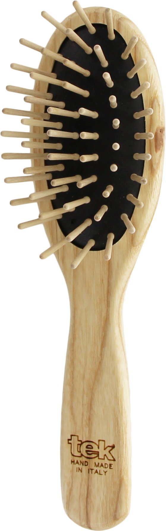 Tek small oval hairbrush in ash wood with short wooden pins - Handmade in Italy