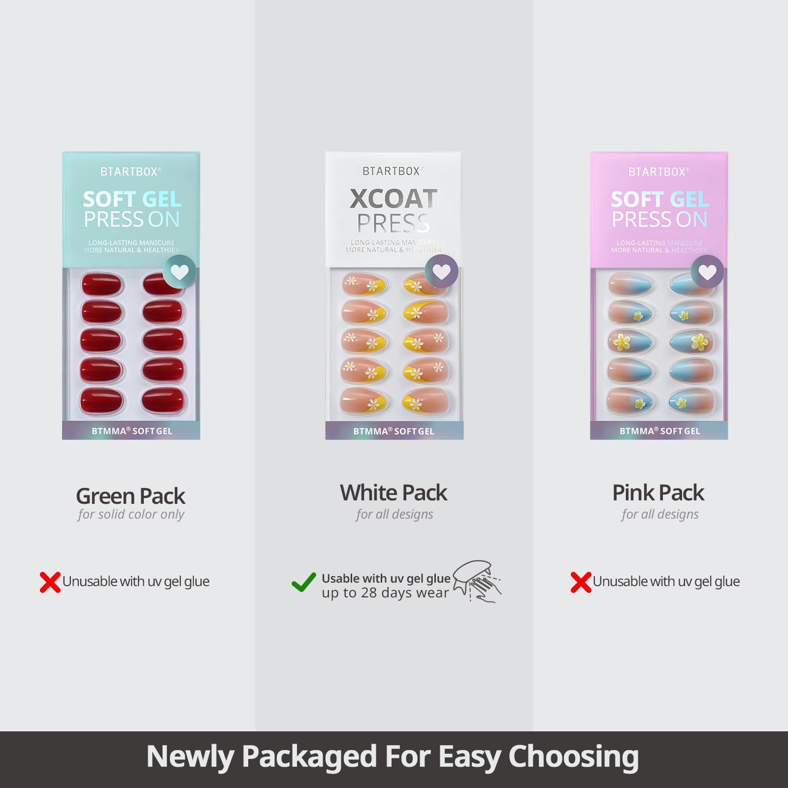 BTArtbox Press On Nails Short - Pink Ombre Almond Press On Nails with Glue for Women, Opaque Soft Gel Glue On Nails in 16 Sizes - 32 Stick On Nails Kit, Love Letter