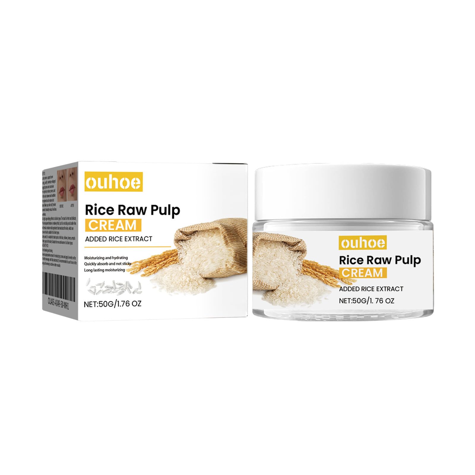 Grospe Rice Cream for Face,Rice Raw Pulp Face Cream for Moisturizing Skin,Shrink Pores,Anti Aging Smoth Fine Line,Restore Skin Elasticity