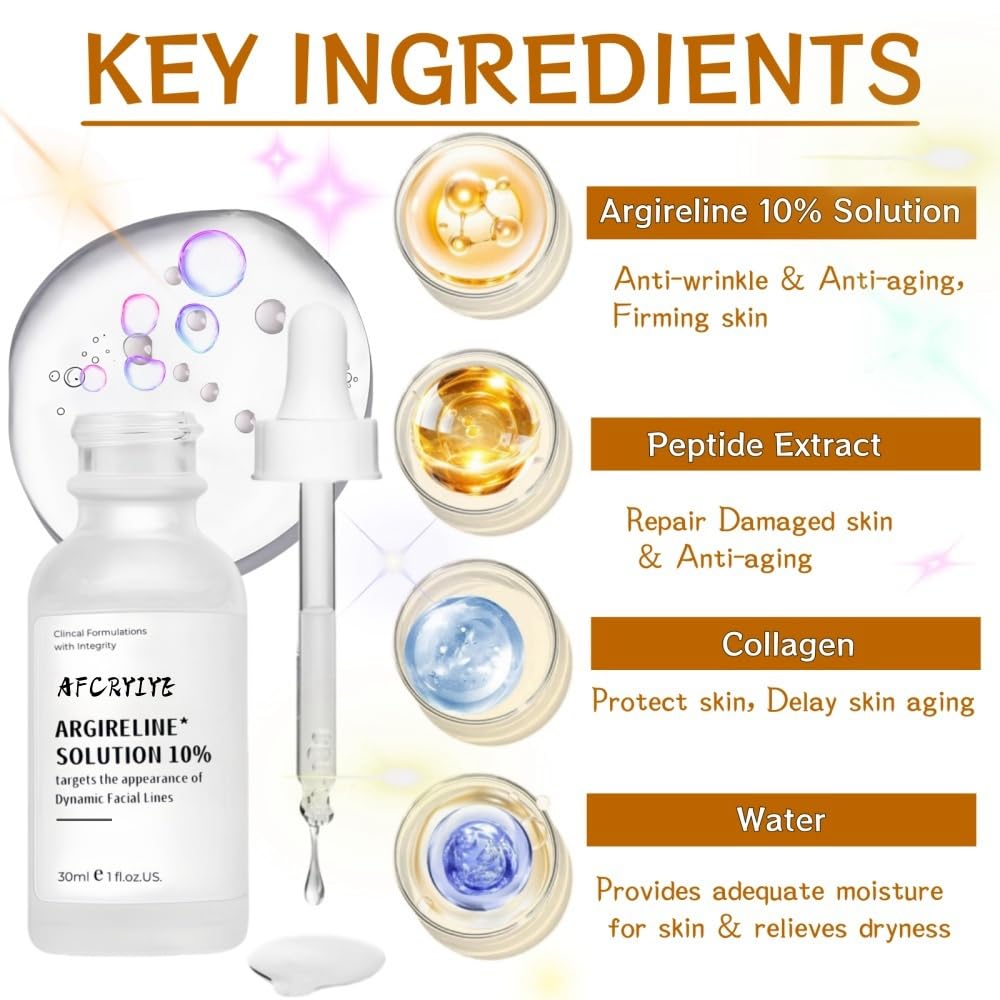 Argireline 10% Solution, Advanced Facial Moisturizer for Women, Anti-aging Face Serum, Collagen Enhancing, Decrease Fine Lines,Firming Skin,Argireline Peptide Facial Serum, 30 ML/ 1 Oz