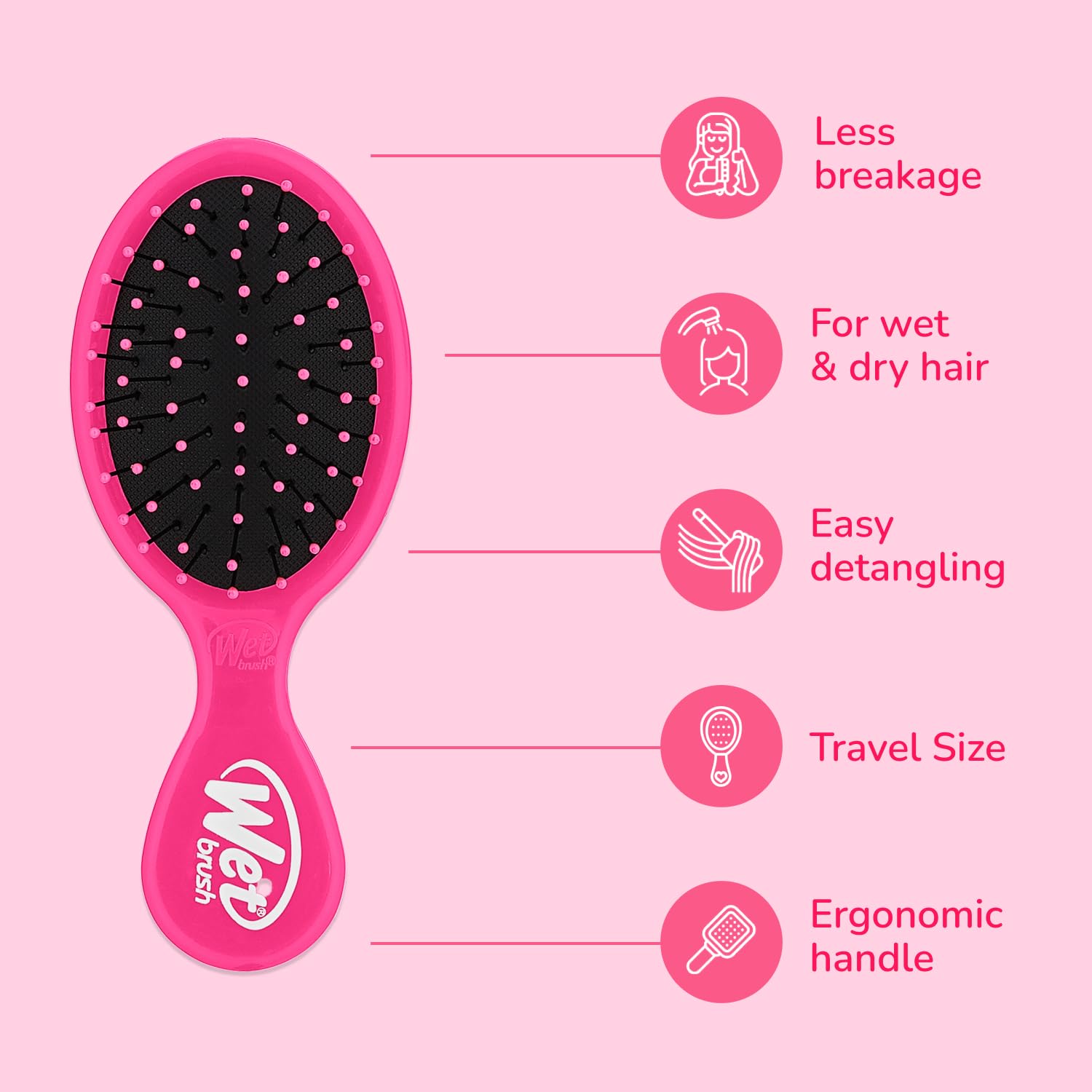 Wet Brush Mini Detangler Hair Brush, Pink, Detangling Travel Hairbrush, Ultra-Soft IntelliFlex Bristles Glide Through Tangles with Ease, Pain-Free, All Hair Types