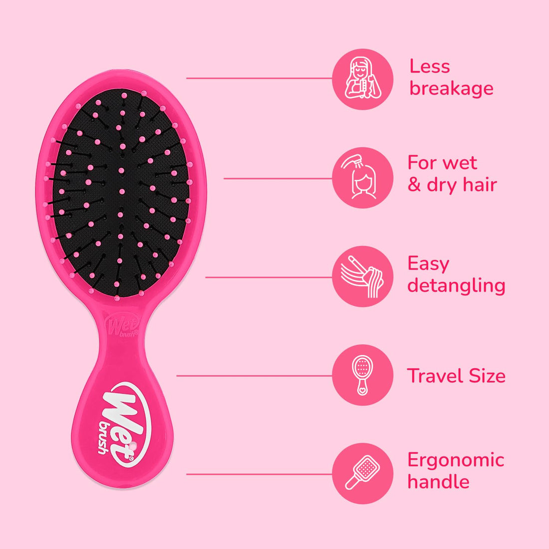 Wet Brush Mini Detangler Hair Brush, Pink, Detangling Travel Hairbrush, Ultra-Soft IntelliFlex Bristles Glide Through Tangles with Ease, Pain-Free, All Hair Types