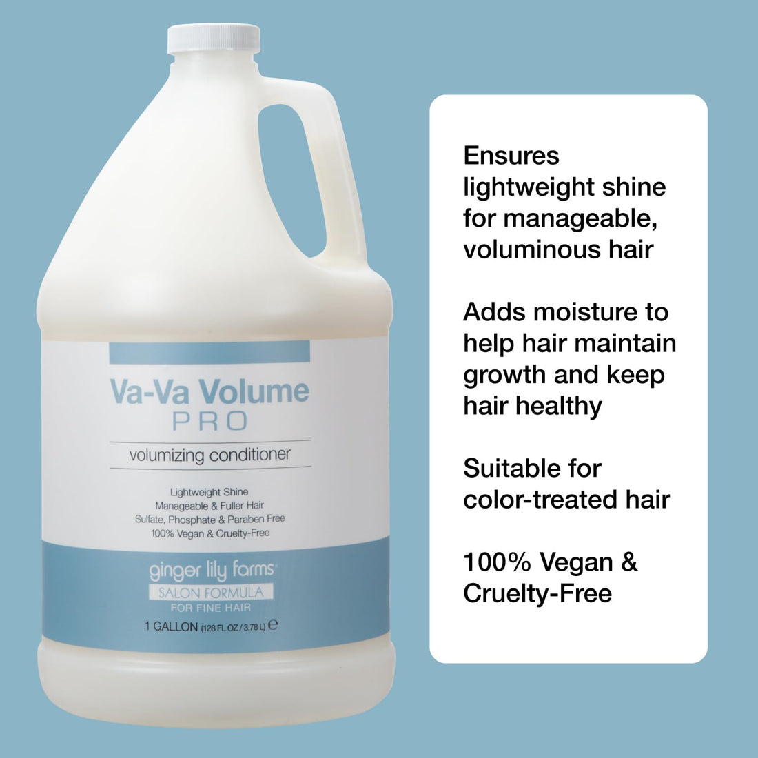Ginger Lily Farms Salon Formula Va-Va Volume Pro Volumizing Conditioner for Fine Hair, 100% Vegan & Cruelty-Free, 1 Gallon (128 fl oz) Refill