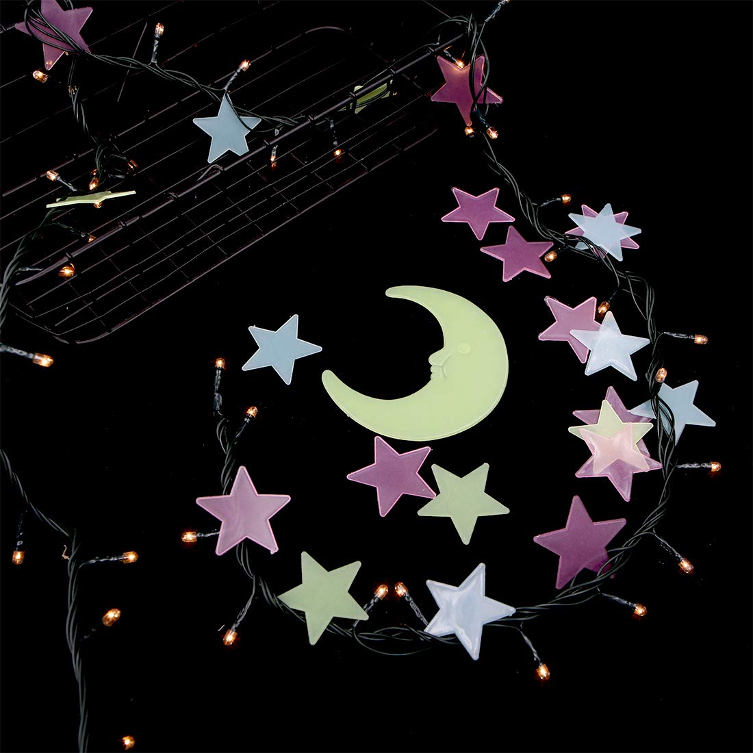3D Glow in The Dark Star and Moon Wall Stickers,300 Pcs Glowing Stars 2 Pcs Moon and 12 Pcs Glow Meteors Luminous Stickers Fluorescent Ceiling Decals for Kids Boys Girls Bedroom Decoration