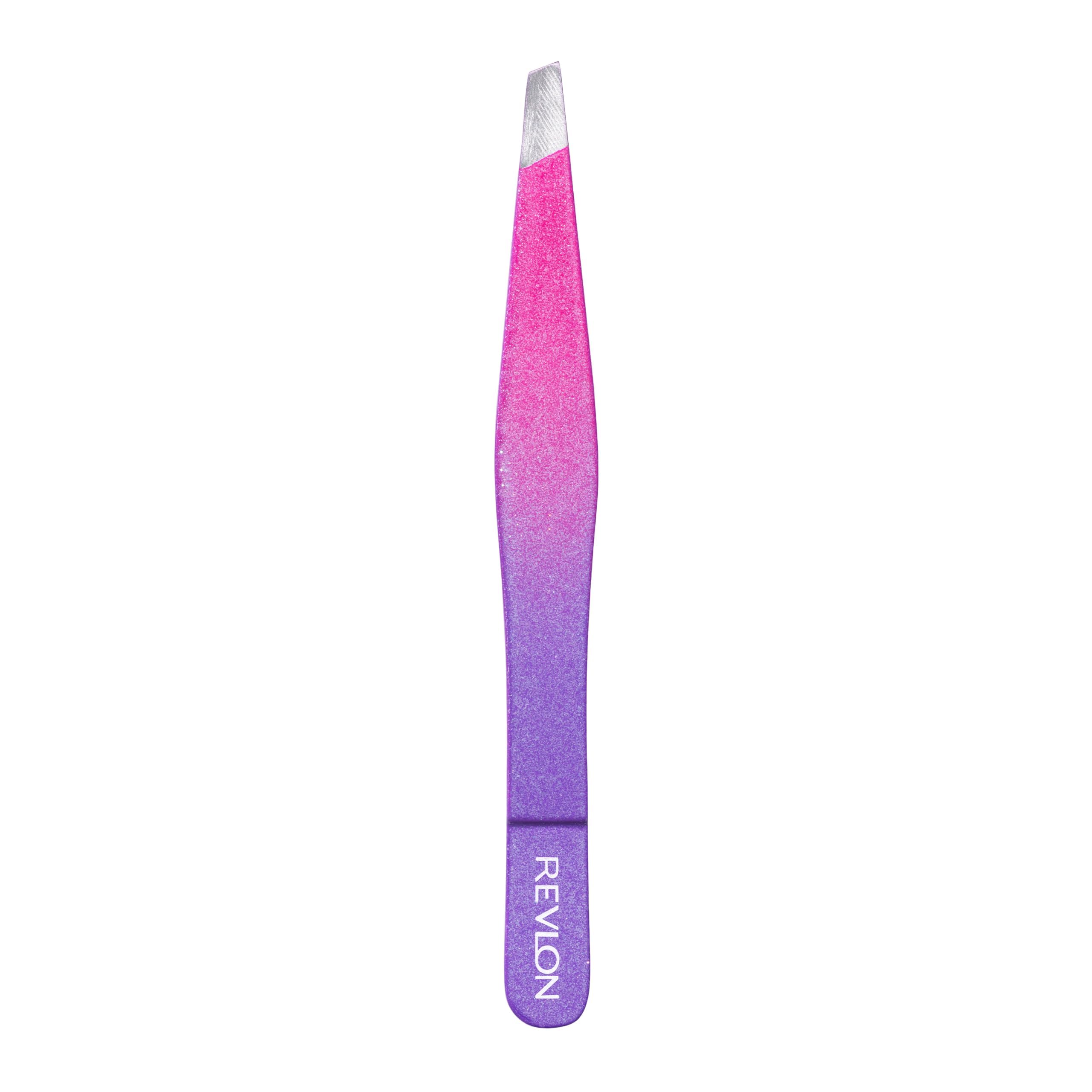 Revlon Diamond Collection Slanted Tip Tweezers, Ultra-Sharp for Precision Eyebrow Shaping and Facial Hair Removal, Made with Stainless Steel, Pink & Purple, 1 Count