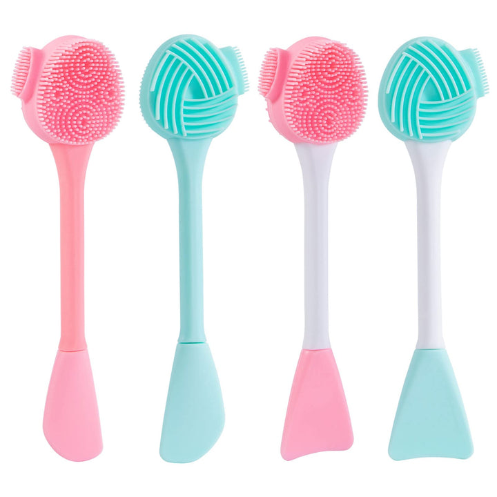 Beomeen 4 Pack Silicone Facial Cleansing Brush 4 in 1, Double-Ended Silicone Face Exfoliating Wash Scrub Brush for Face Skincare and Massage (Multicolored)