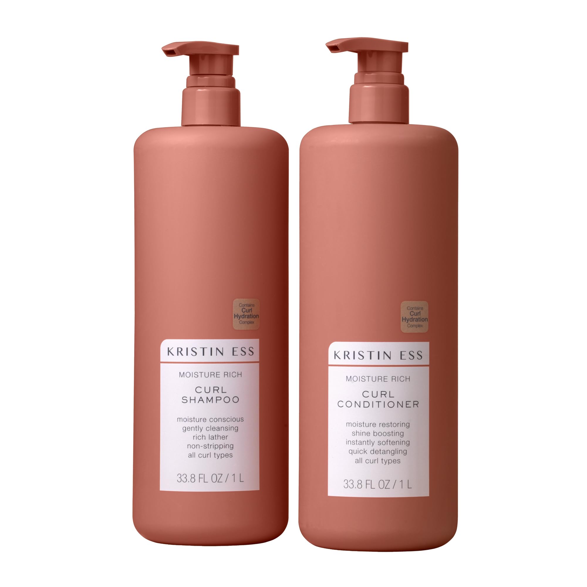Kristin Ess Hair Curl Shampoo and Conditioner Set for Curly Hair - Moisturizing, Anti Frizz, Silicone Free Shampoo and Conditioner - 1 Liter - 2A-4C Hair