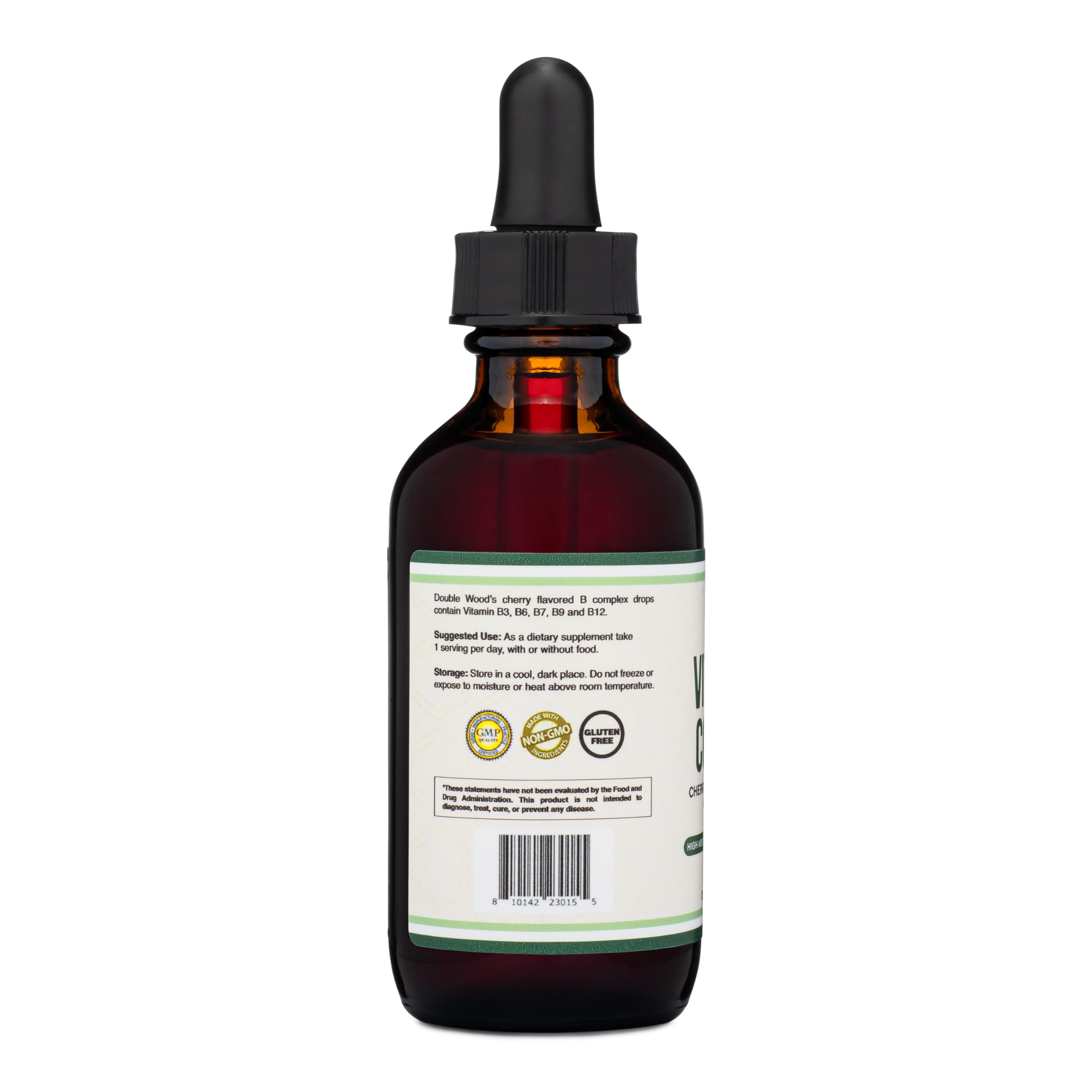 Double Wood Supplements Liquid Vitamin B Complex - 2 Month Supply - Max Absorption - B3, B6, B7 (Biotin), B9, and Vitamin B12 - Cherry Flavor - 2 FL OZ