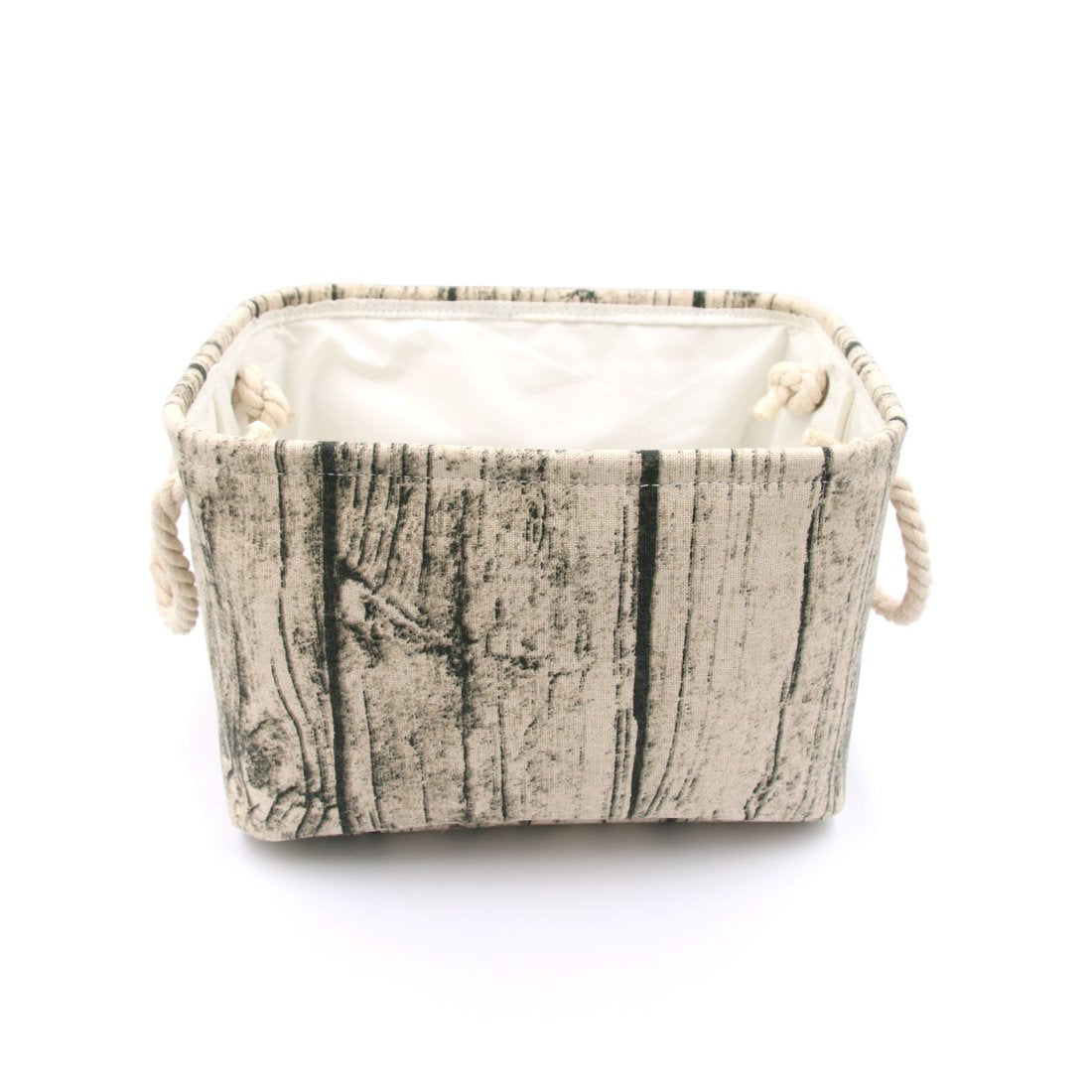 Jacone Stylish Tree Stump Design Wood Grain Rectangular Storage Basket Washable Cotton Fabric Nursery Hamper with Rope Handles, Decorative and Convenient for Kids Rooms (Small)
