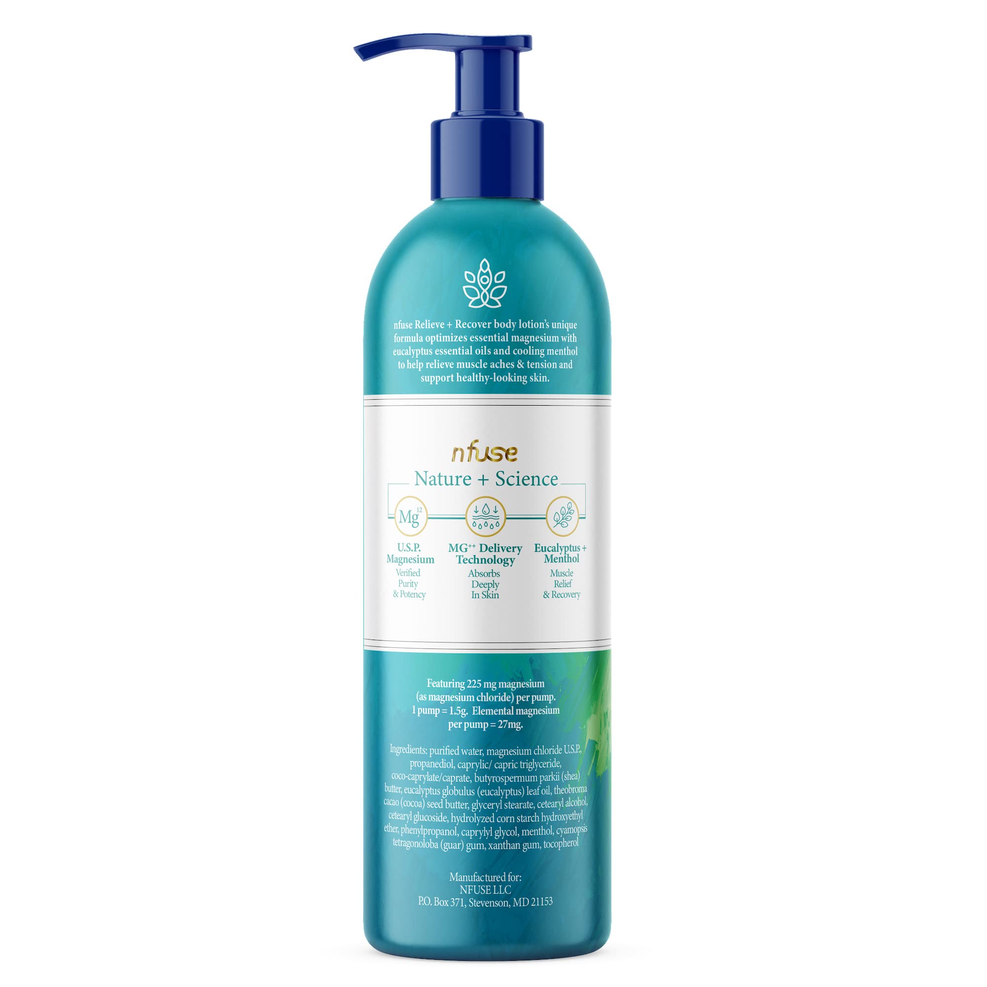 nfuse Magnesium Lotion | 100% Pure Magnesium Chloride USP Grade | Calming Magnesium with Eucalyptus Essential Oils and Menthol (8 oz)