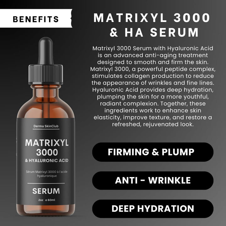 Matrixyl 3000 Serum with Hyaluronic Acid, Anti-Wrinkle facial Serum, Anti-Aging & Hydrating, Deep Wrinkle Reducer, Fine Lines, Firming Serum for face - 2oz