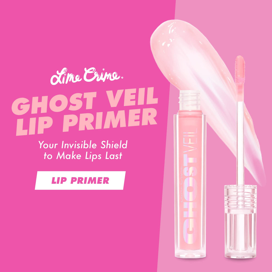 Lime Crime Ghost Veil Lip Primer, Translucent Sheer Pink - Extends the Life of Lipstick & Gloss - Prevents Feathering, Fading & Flaking - Violet & Rose Scent - Vegan, Cruelty Free - 0.12 oz