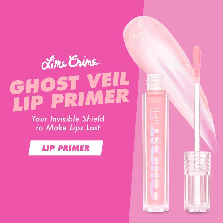 Lime Crime Ghost Veil Lip Primer, Translucent Sheer Pink - Extends the Life of Lipstick & Gloss - Prevents Feathering, Fading & Flaking - Violet & Rose Scent - Vegan, Cruelty Free - 0.12 oz