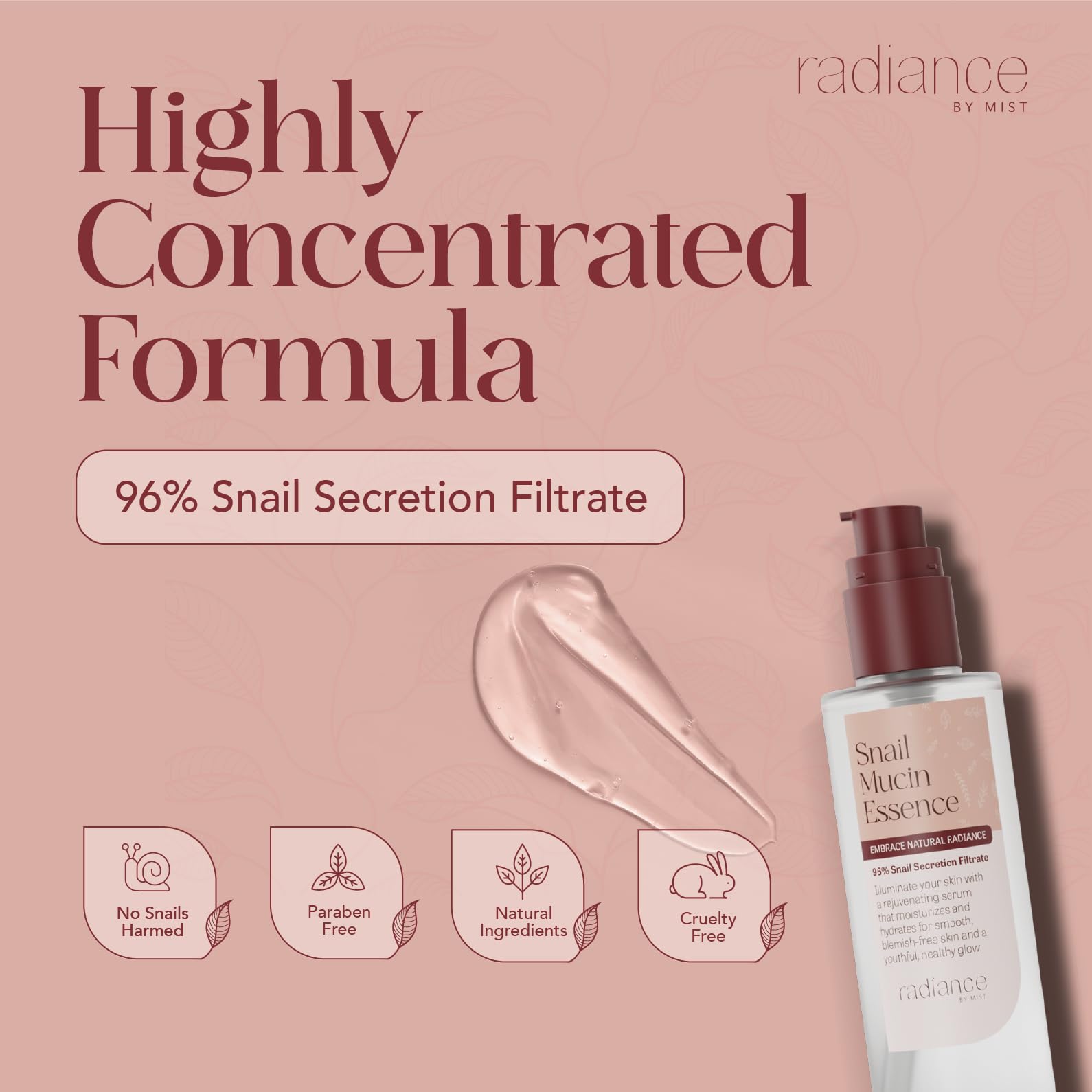 Radiance Snail Mucin Serum with Advanced Snail 96% Mucin Power Essence, Korean Skin Care with Hydrating Hyalauronic Acid Korean Serum, 3.38 fl oz, 100ml