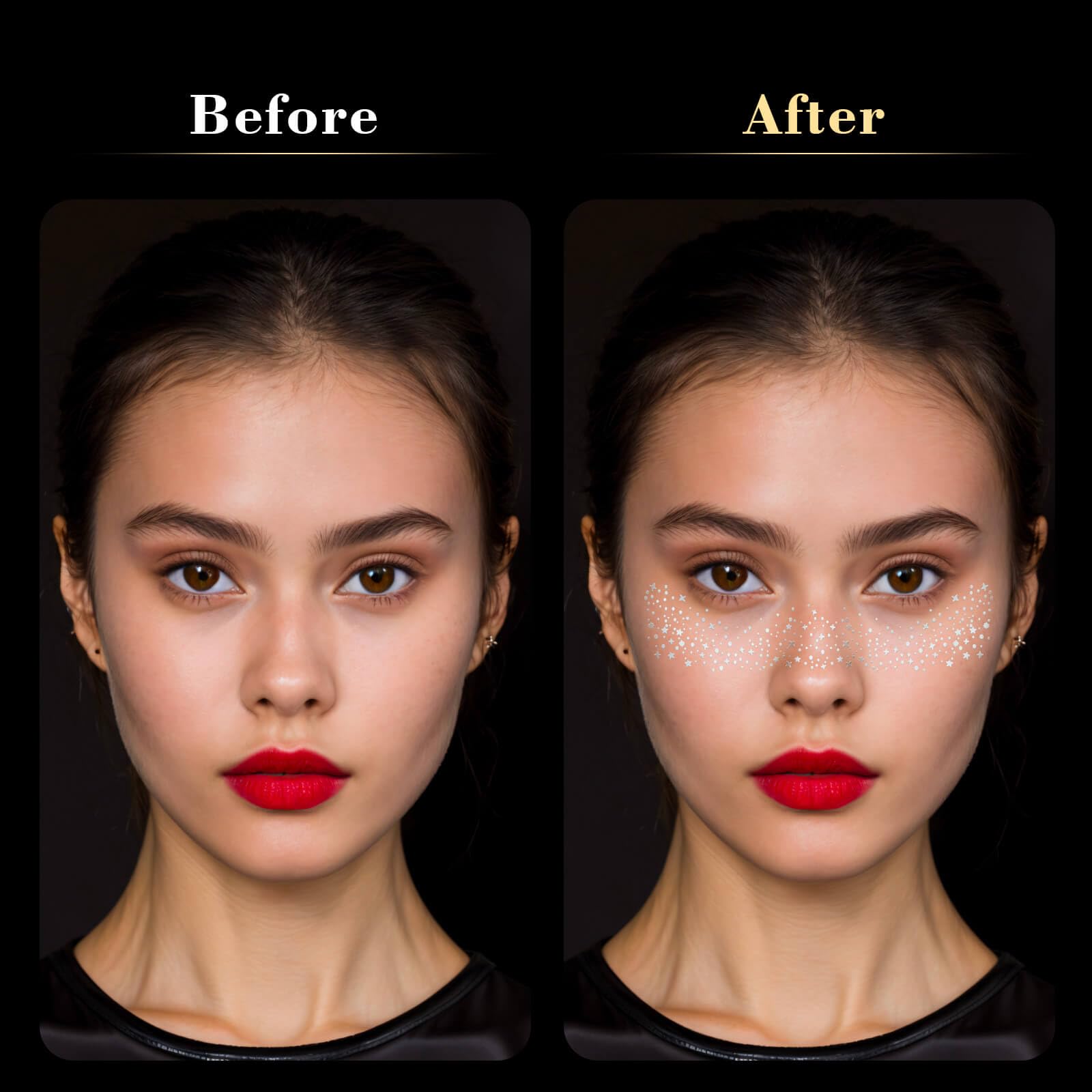 MEICOLY Silver Face Glitter,Glitter Freckles Face Tattoo for Women and Kids,Sparkle Makeup Patches,Sparkle Freckles Speckles Patches,Silver Glitter Freckles,6 Count