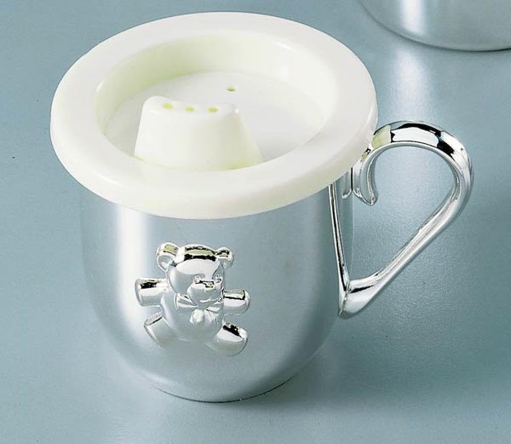Creative Gifts International Silverplated Baby's First Sippy Cup With Handle And Sippy Lid Insert, 5 oz Capacity, Teddy Bear Emblem, Gift Box Included