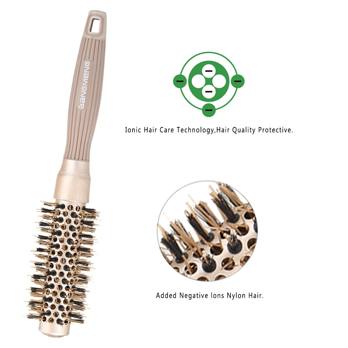BANGMENG Round Barrel Anti-Static Hair Brush with Boar Bristles, Nano Thermal Ceramic Ionic Tech | For Extra Shine | Protect Hair, Enhance Texture, For Curling, Styling & Drying (1 inch)