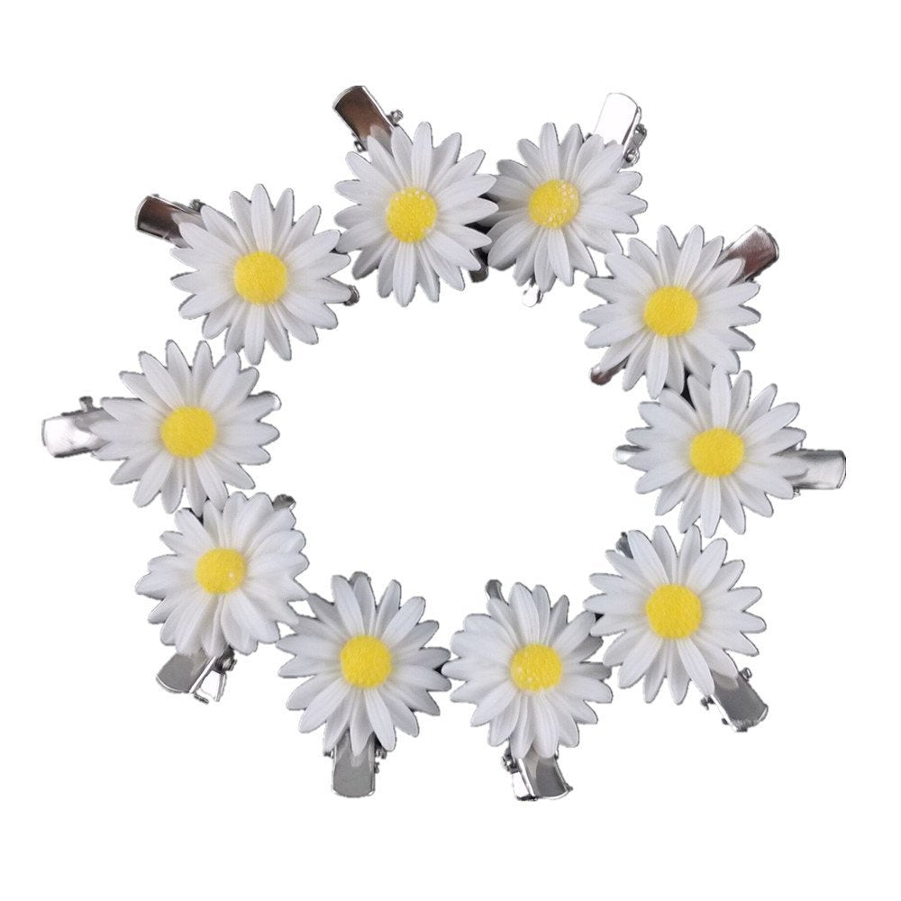 White : Yueton 10pcs Little Daisy Flower Barrettes Bobby Pin Alligator Clip Hair Clips Bride Head-wear Edge Clip Clamps (White)