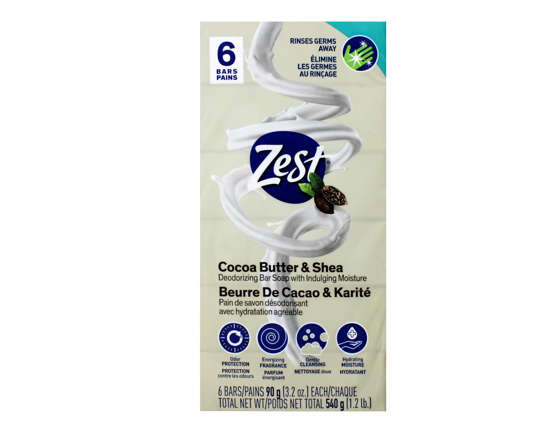 Zest Creamy Cocoa Butter & Shea Soap, 6 Bars, 3.2 Oz. Each, 3.2 Fl Oz