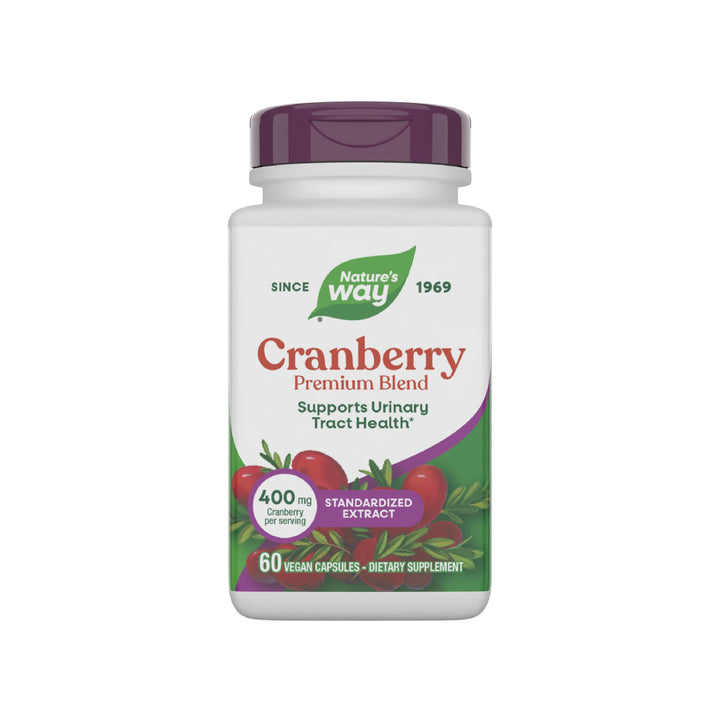 Nature's Way Premium Blend Cranberry, Urinary Tract Health Support*, with 100% Cranberry Concentrate, 400 mg Per Serving, 60 Capsules (Packaging May Vary)