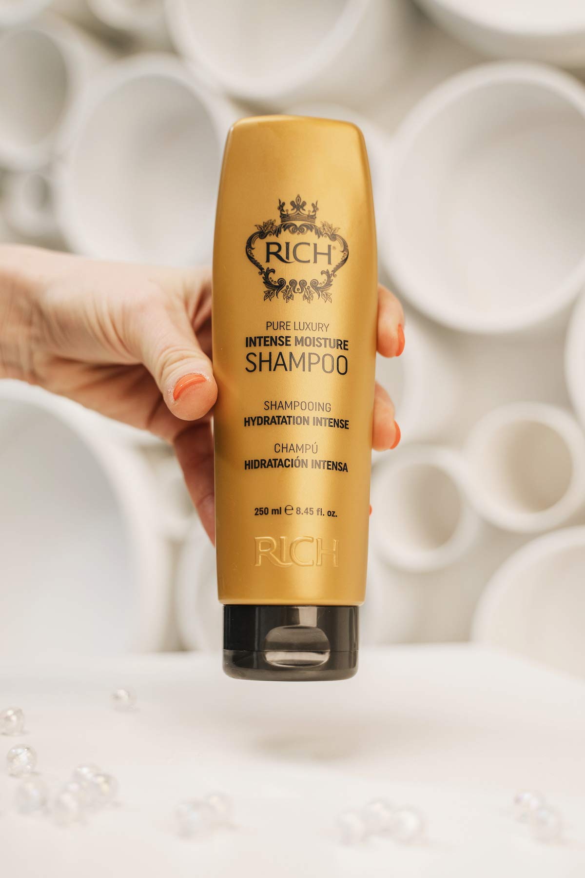 RICH Pure Luxury Intense Moisture Shampoo with Marula Oil & Cherry Blossom Extract for All Hair Types - Smoothing & Hydrating - Prevents Breakage, Heat Damage & Frizz - 8.45 Fl Oz.